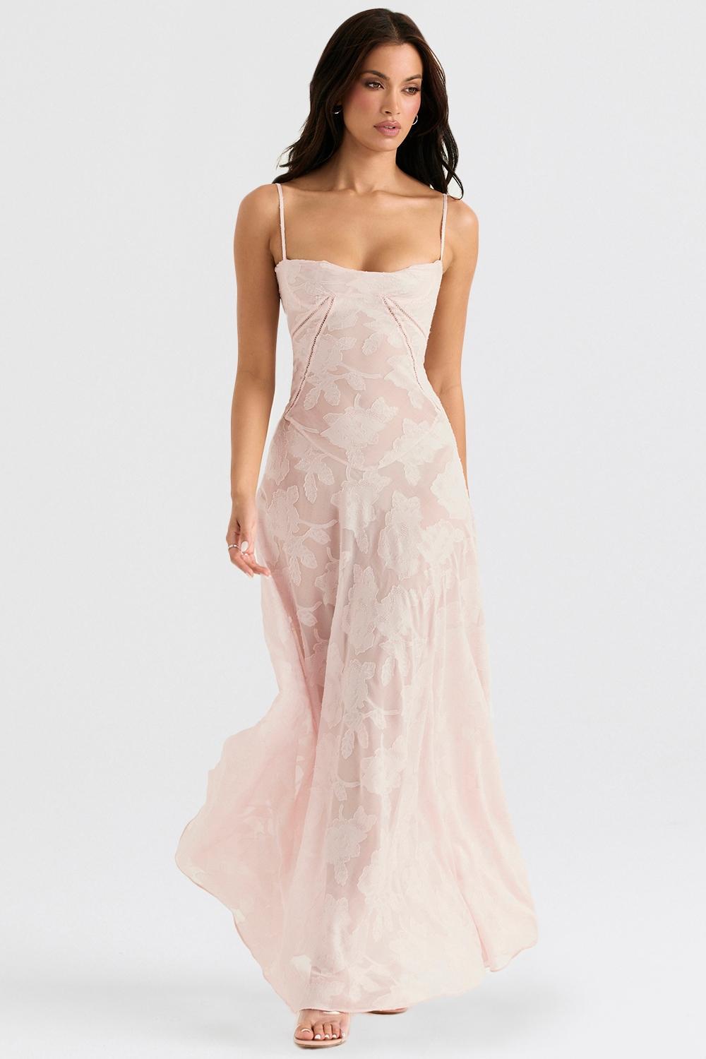 Seren Soft Pink Floral Lace Back Maxi Dress Product Image