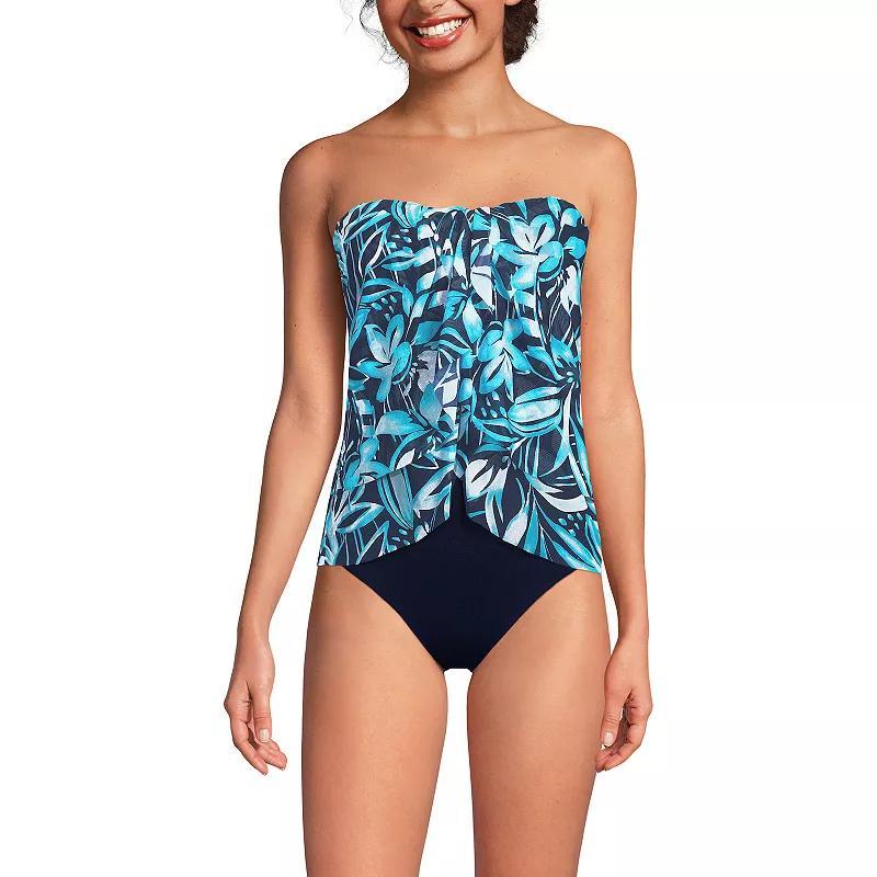 Womens Lands End Printed Mesh Bandeau Fauxkini High Leg One-Piece Swimsuit Product Image