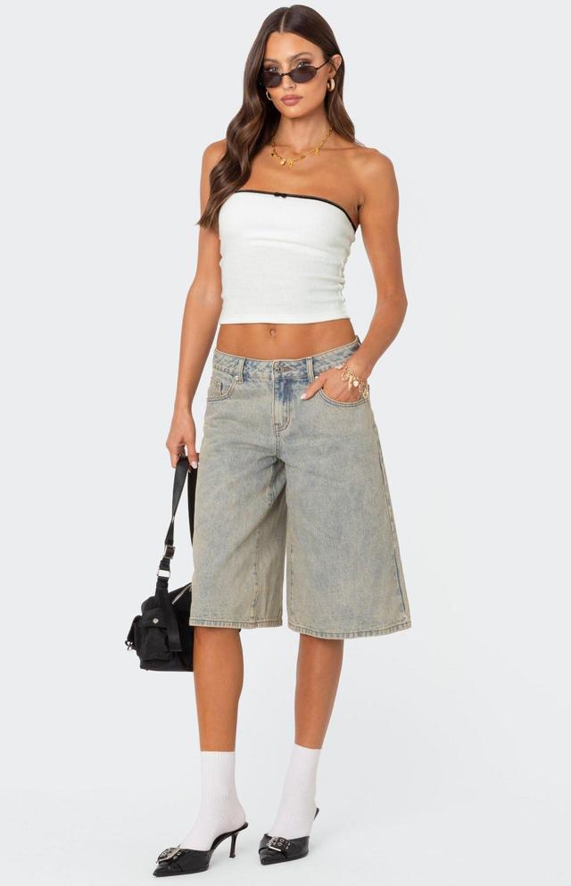 Edikted Women's Xtra Long Acid Wash Denim Shorts Product Image