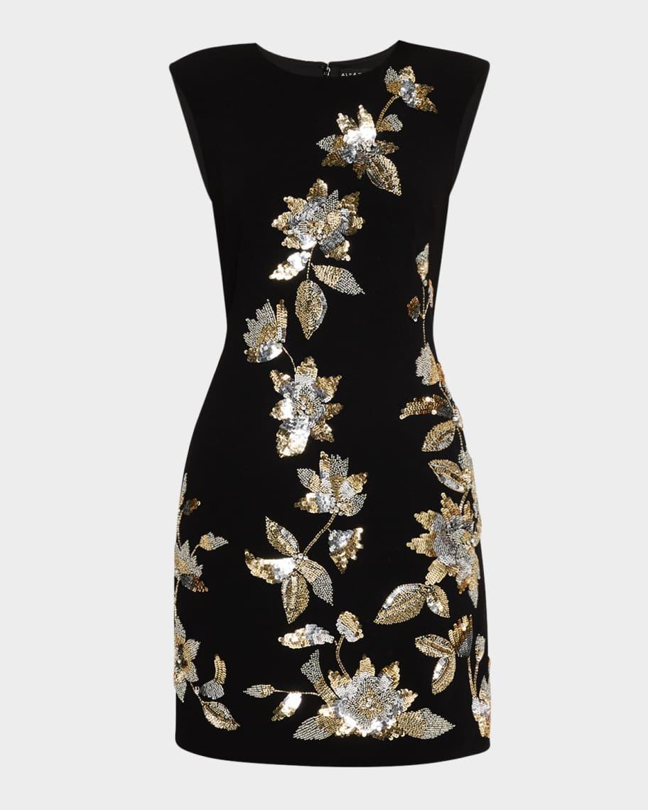 Sleeveless Sequin Floral Crepe Mini Dress product image