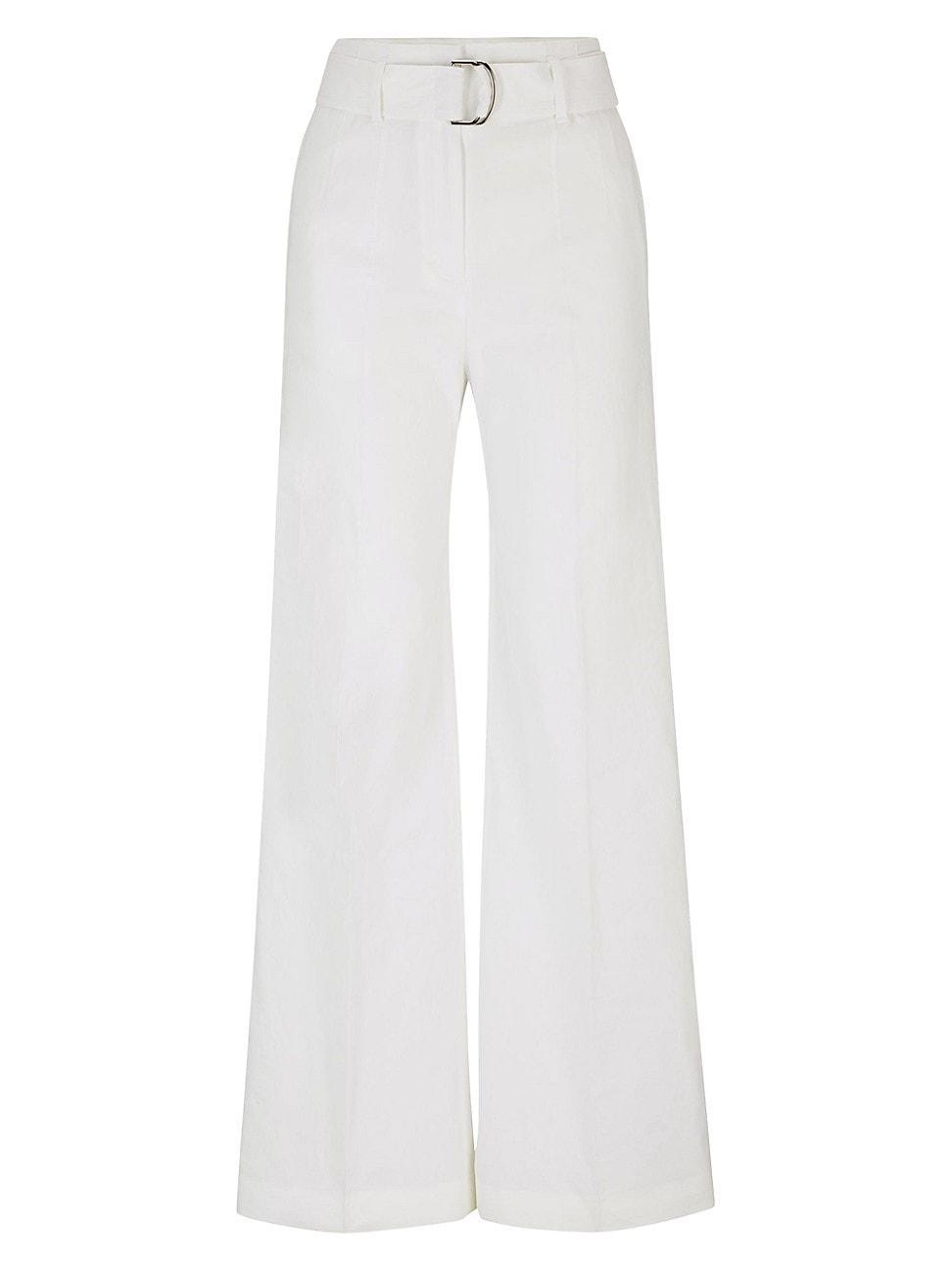 Womens Relaxed-Fit Trousers in a Linen Blend Product Image