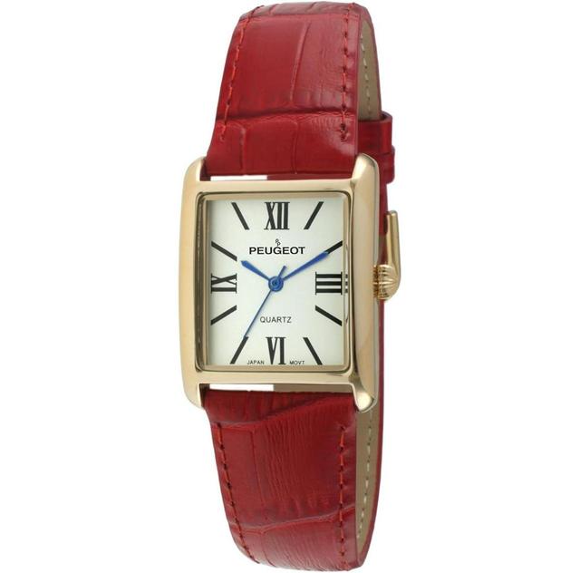 Peugeot Womens Tank Watch Roman Dial Red Leather Strap - Red Product Image