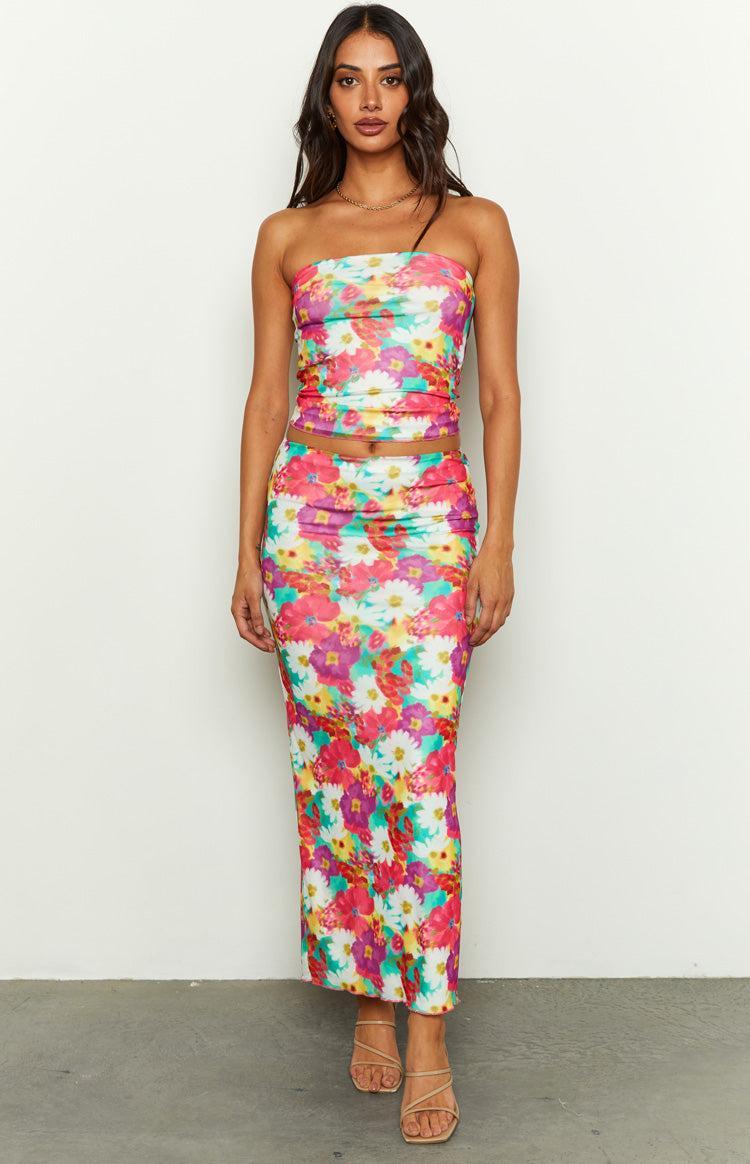 When in Rome Floral Print Mesh Maxi Skirt Product Image