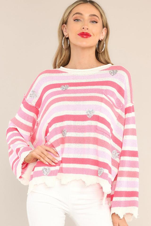 Finding My Love Pink Striped Sweater Product Image