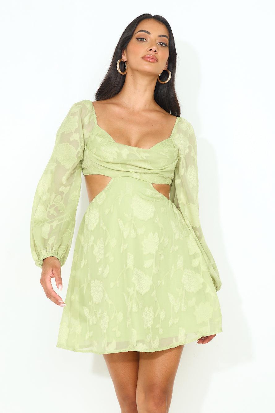 Dainty Long Sleeve Mini Dress Green Product Image