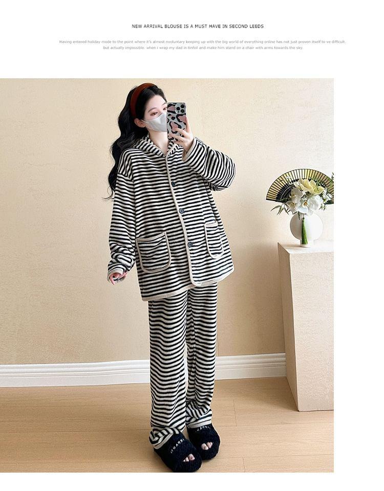 Maternity Hooded Striped Pajama Set Product Image