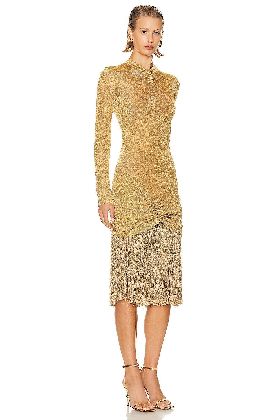 Ferragamo Fringe Dress in Gold - Metallic Gold. Size L (also in ). Product Image