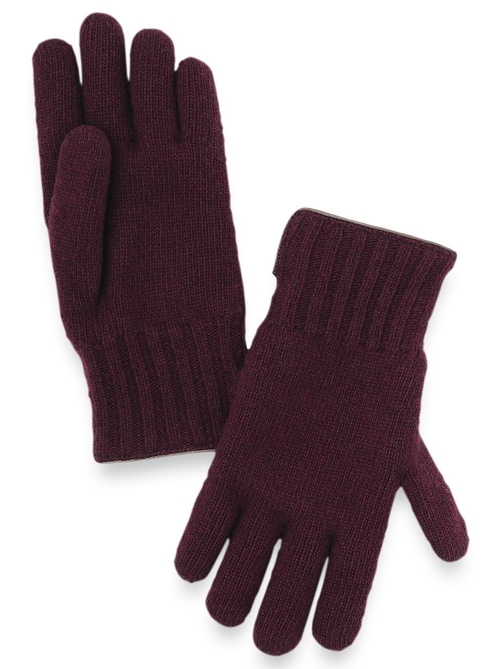 Cashmere Lined Knit Gloves - Burgundy Product Image