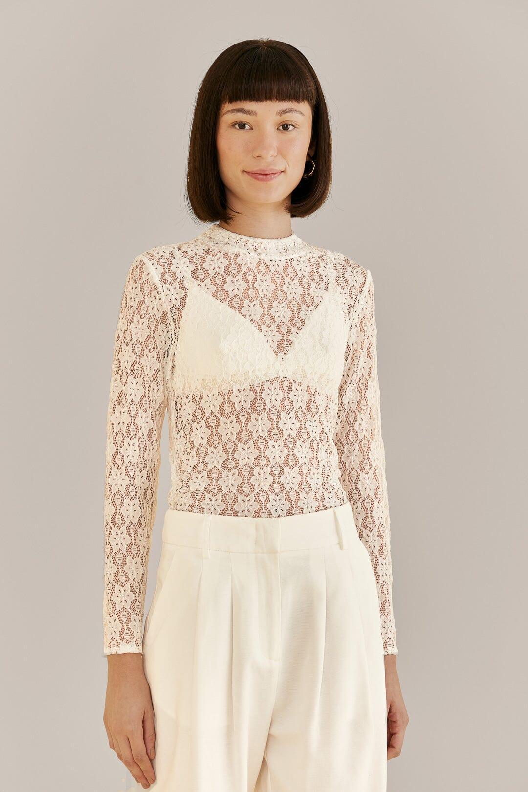 White Lace Long Sleeve Blouse, OFF-WHITE / L product image