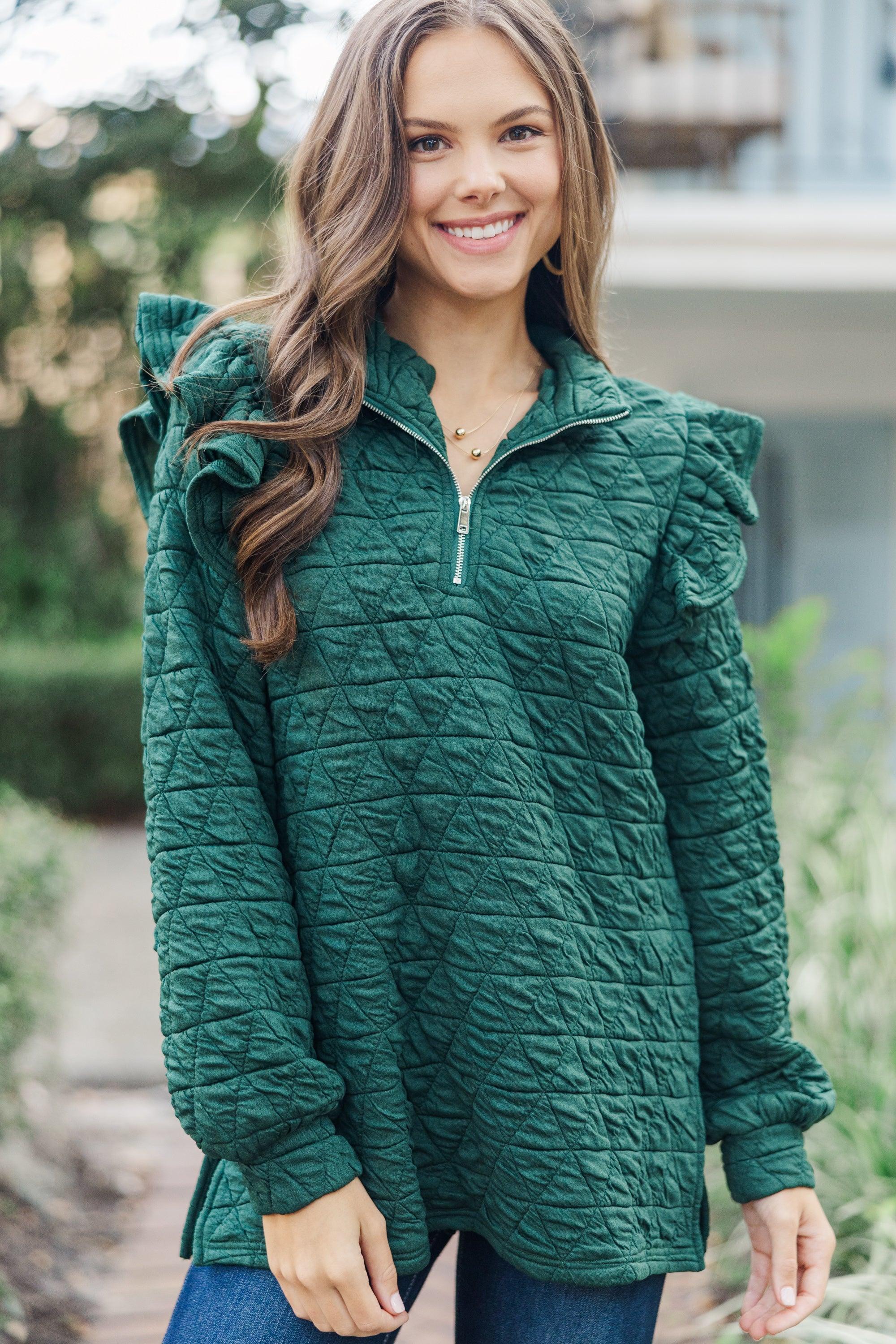 Just In Time Hunter Green Quilted Pullover Female Product Image