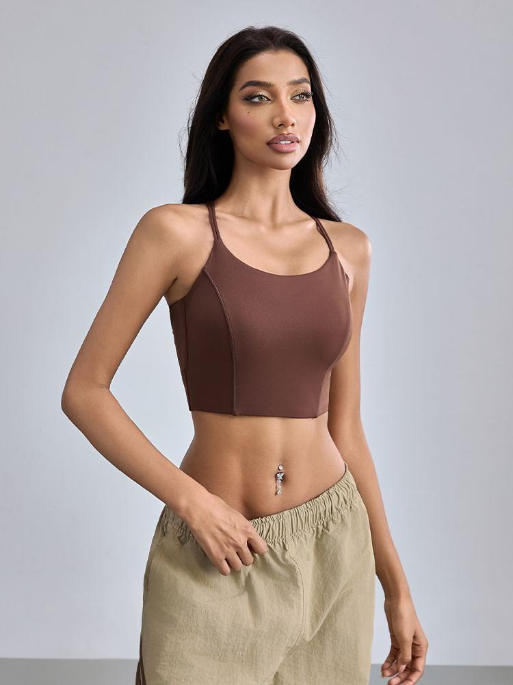 Spaghetti Strap Plain Sports Bra Product Image