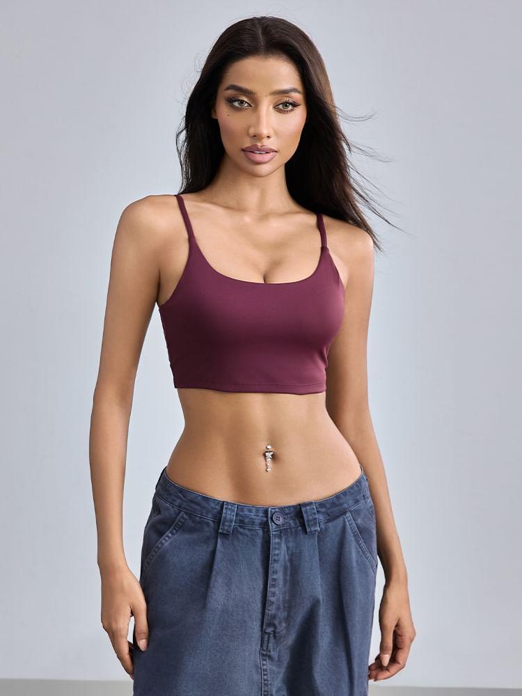 Spaghetti Strap Plain Sports Bra Product Image