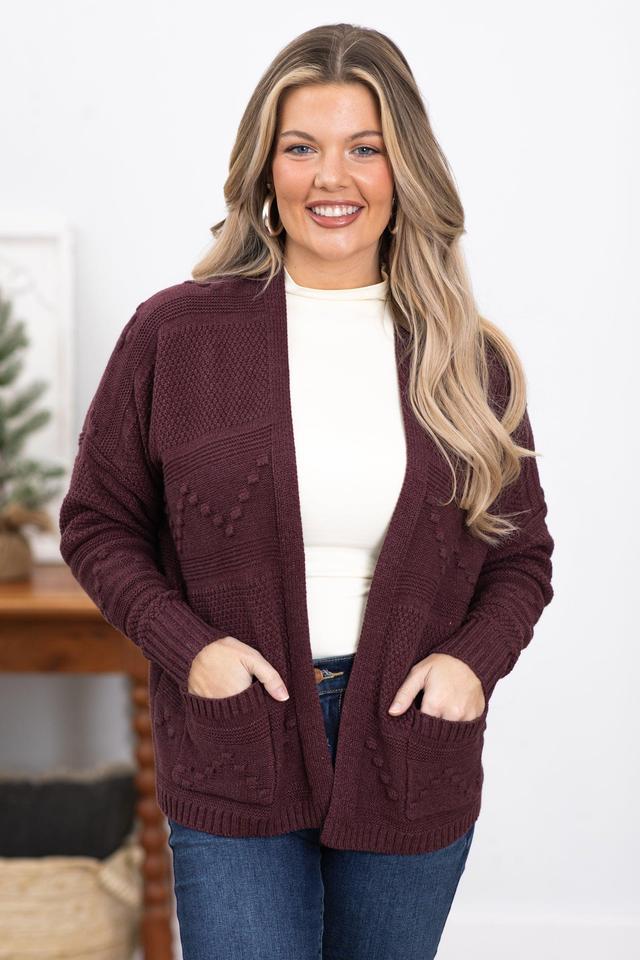 Dark Mauve Cardigan With Pompom Detail Product Image