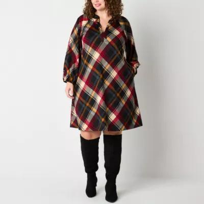 Jessica Howard Womens 3/4 Sleeve Plaid Shift Dress Plus Product Image