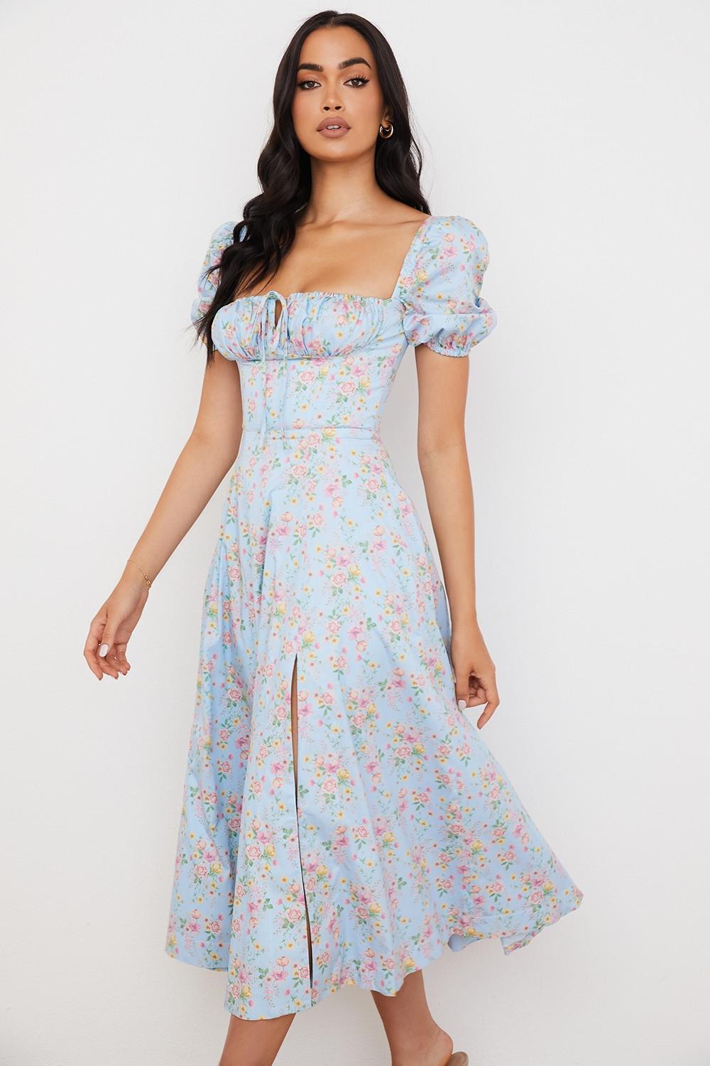 Tallulah Blue Vintage Floral Puff Sleeve Midi Dress Product Image