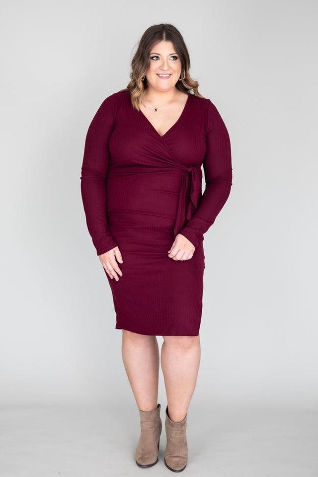 Daring Heart Ribbed Midi Burgundy Dress FINAL SALE Product Image