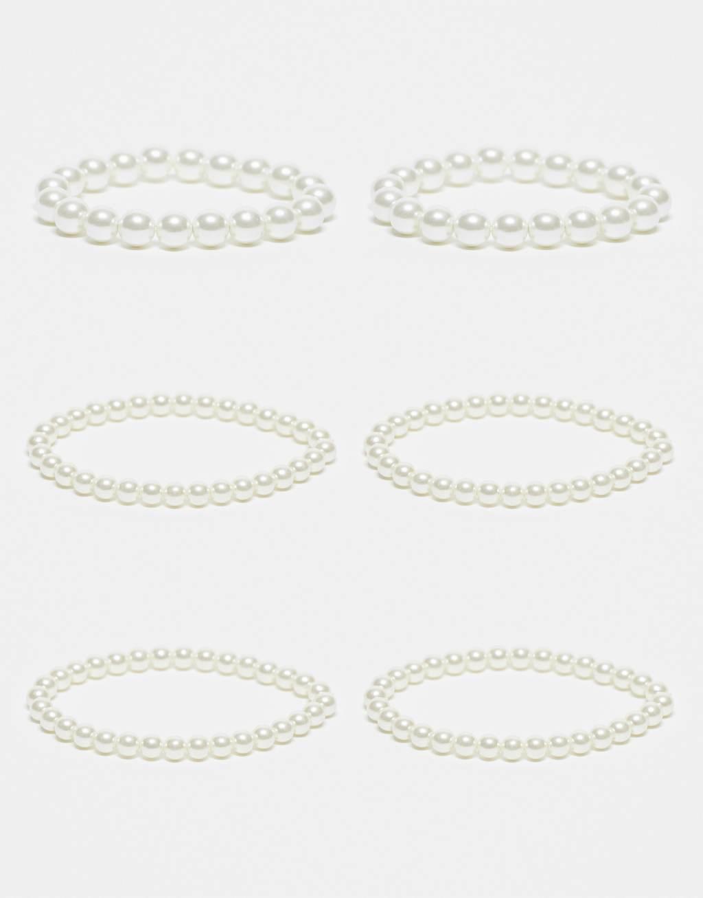 ASOS DESIGN Curve 6-pack bracelets with faux glass pearl design Product Image