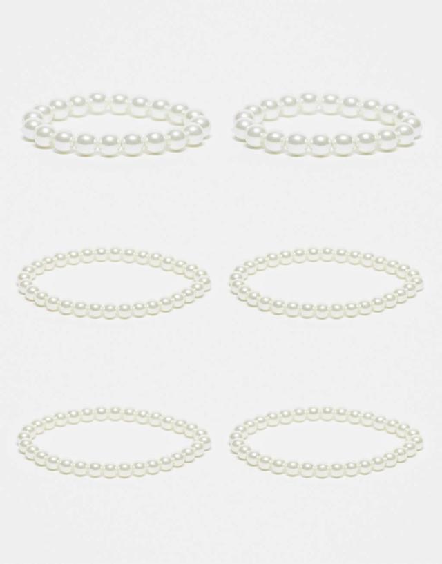 ASOS DESIGN Curve 6-pack bracelets with faux glass pearl design Product Image