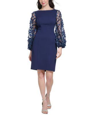 Contrast-Sleeve Sheath Dress Product Image