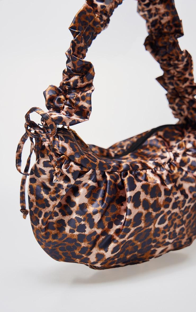 Leopard Satin Scrunched Handle Shoulder Bag Product Image