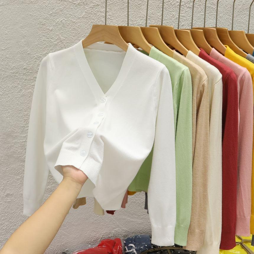 V-Neck Plain Cardigan Product Image