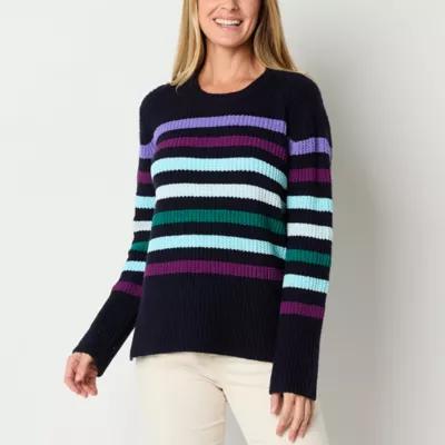 St. John's Bay Womens Crew Neck Long Sleeve Striped Pullover Sweater Product Image