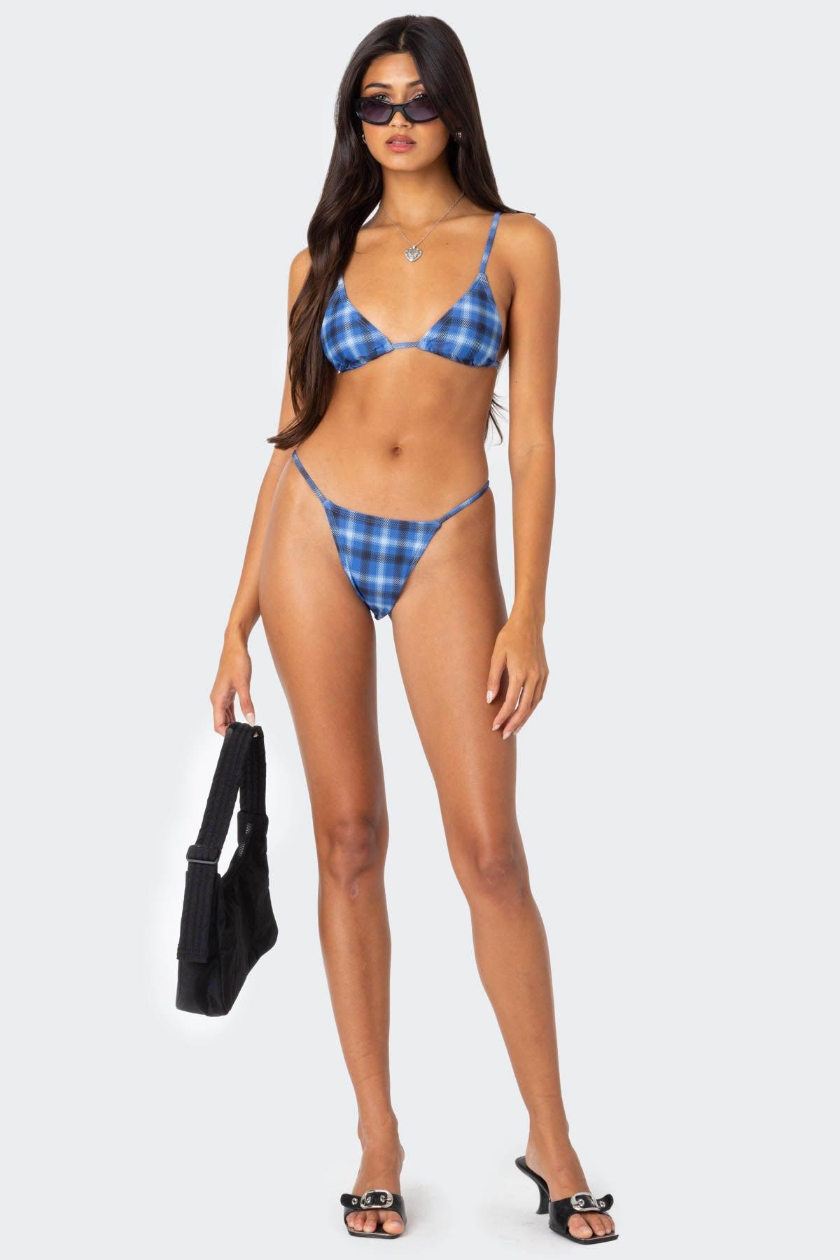 Preppy Plaid Triangle Bikini Top Product Image