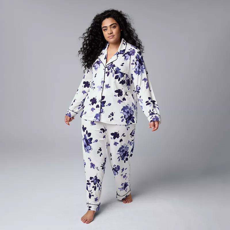 Plus Size Simply Vera Vera Wang Long Sleeve Pajama Top & Pajama Bottoms Sleep Set, Womens Product Image