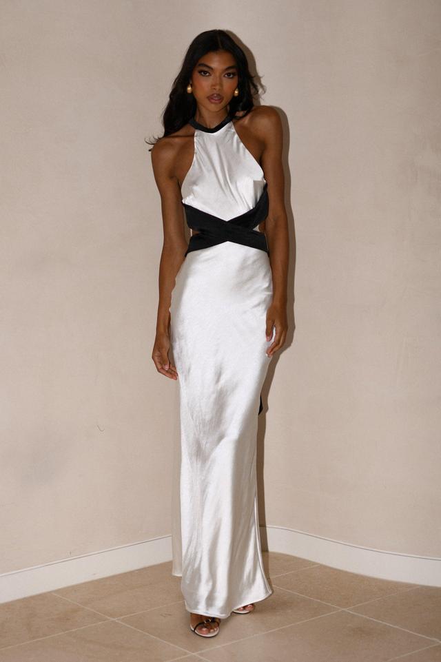 Nalani Satin Halter Maxi Dress - Black/White Product Image