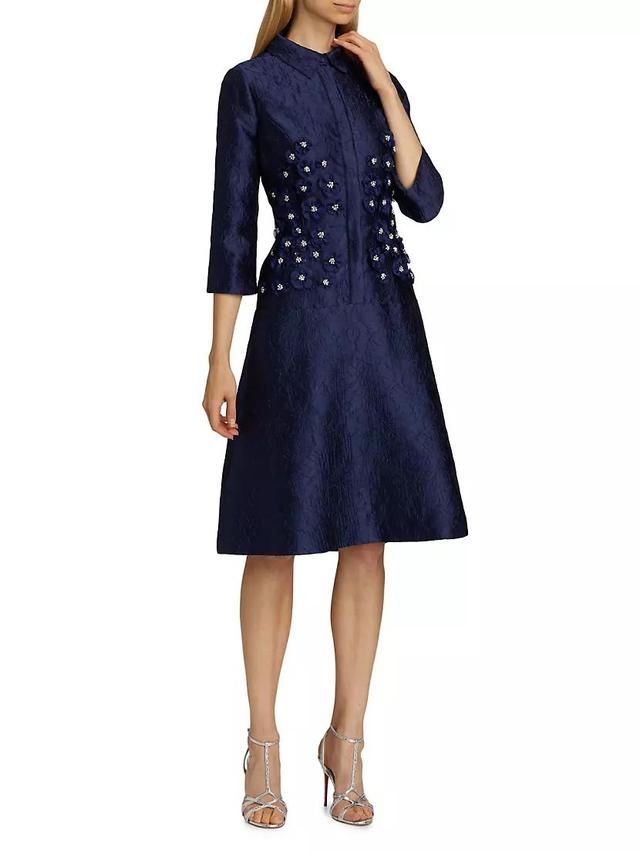 Floral-Appliqué Jacquard Midi-Shirtdress Product Image