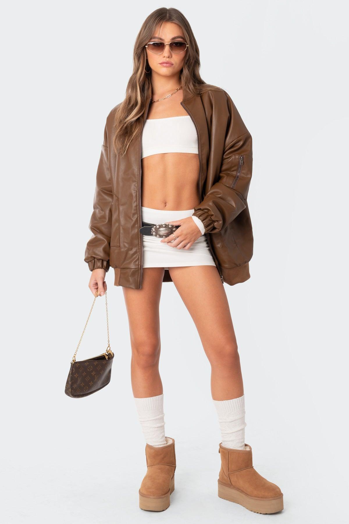 Faux Leather Oversized Bomber Jacket product image