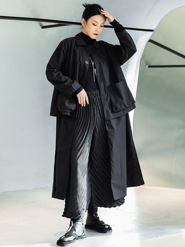 Loose Split-Joint Black False Two Trench Coat product image