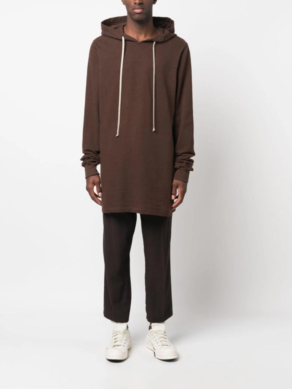 Long Sleeved Drawstring Hoodie In 04 Brown Product Image