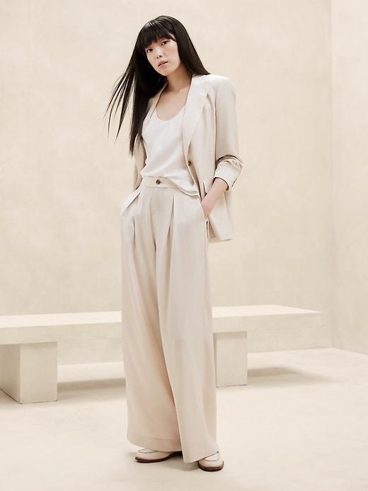 Satin Pleated Wide-Leg Pant Product Image