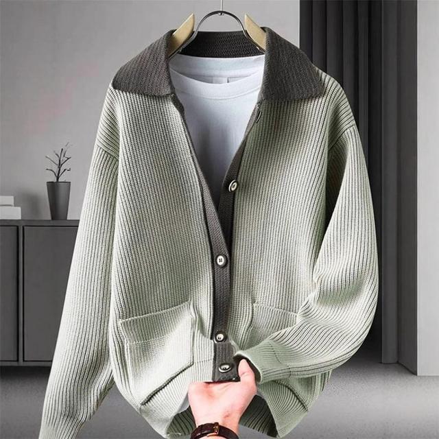 Lapel Collar Contrast Trim Button Down Cardigan Product Image