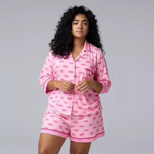 Plus Size Simply Vera Vera Wang 3/4-Sleeve Pajama Top & Boxer Pajama Shorts Set, Womens Product Image