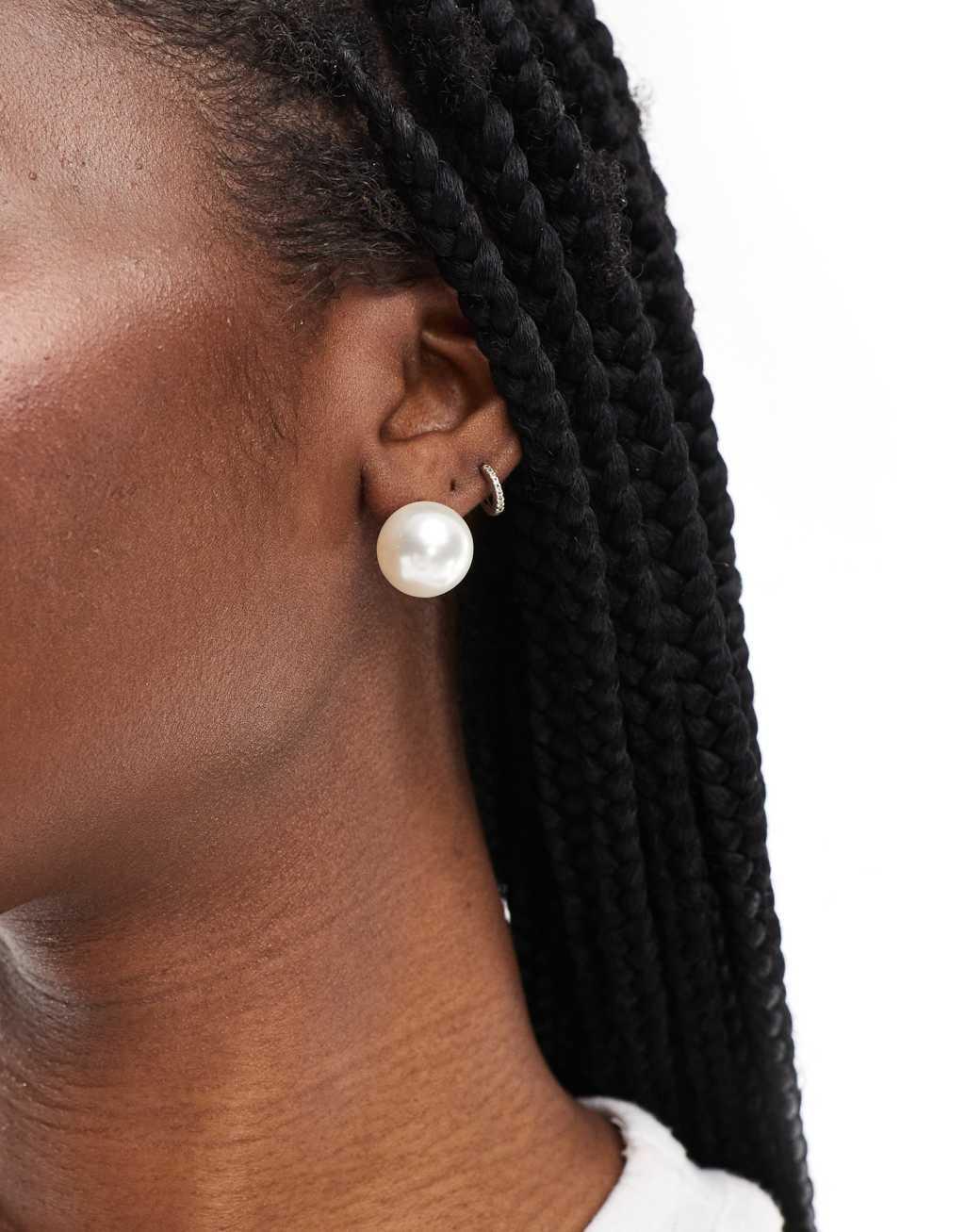 ASOS DESIGN stud earrings with faux pearl detail Product Image