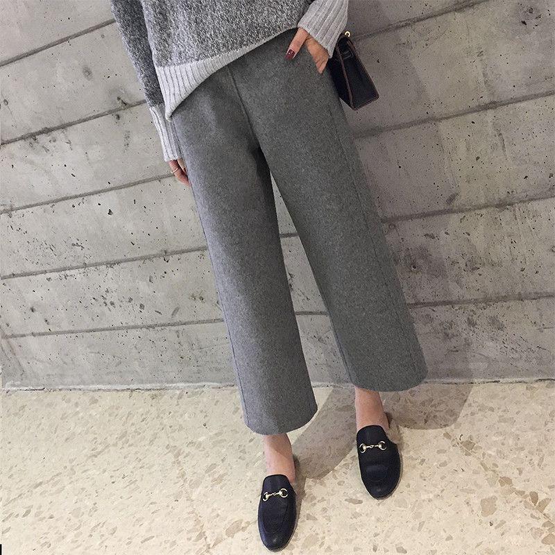 High Waist Plain Cropped Wide Leg Pants Product Image