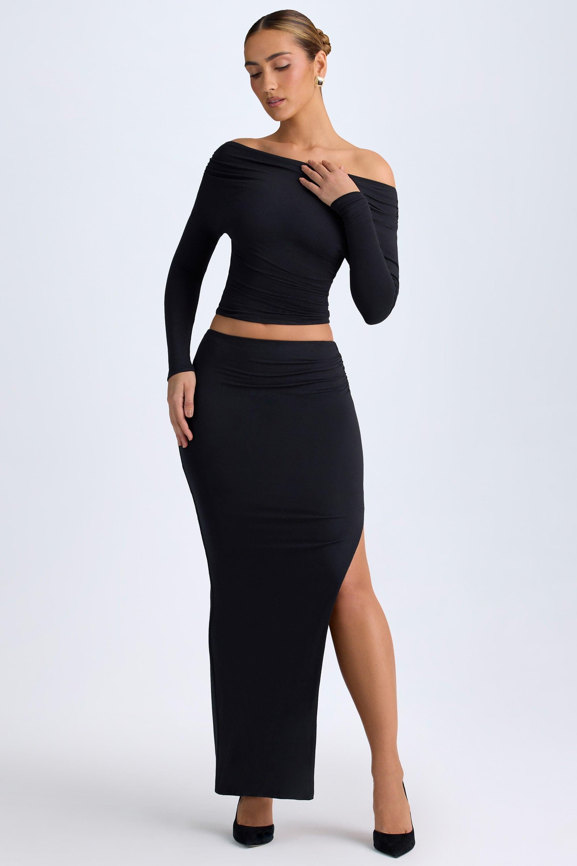 Modal Low-Rise Maxi Skirt in Black Product Image