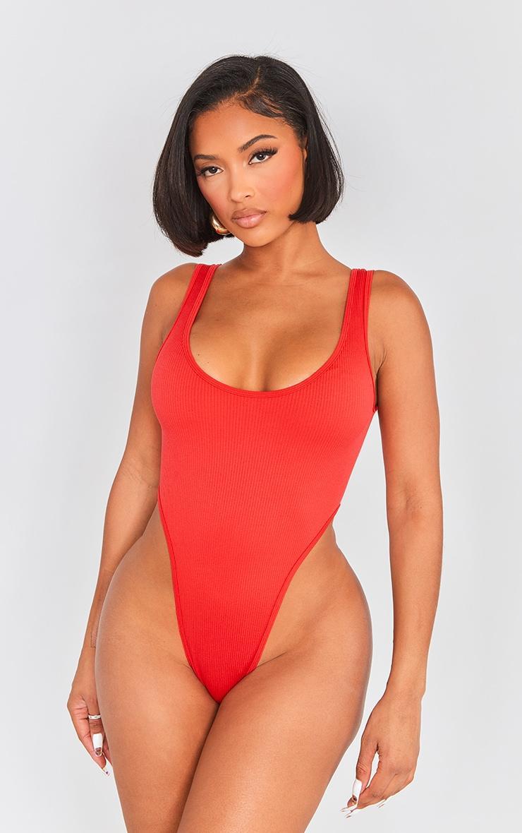 Shape Red Structured Snatched Rib High Rise Bodysuit Product Image