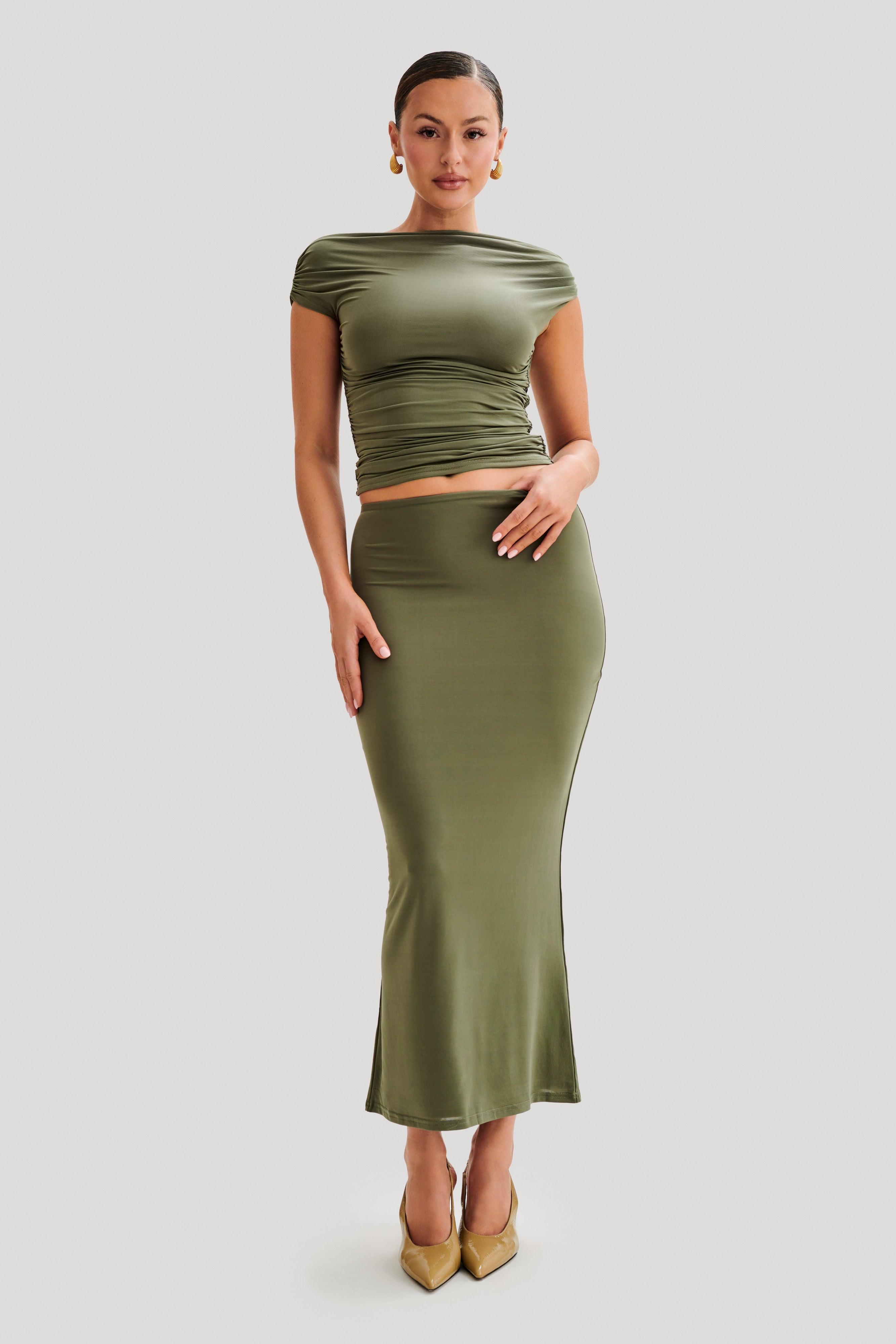 Charlene Slinky Midi Skirt - Olive Product Image