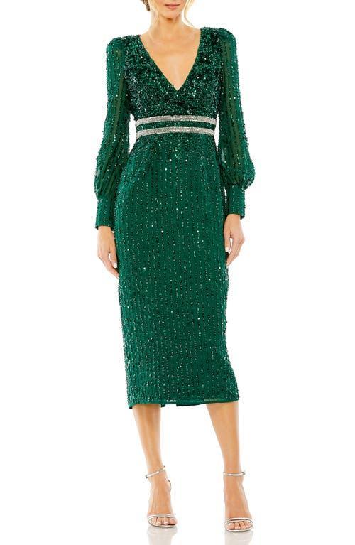 Mac Duggal Sequin Long Sleeve Midi Cocktail Dress Product Image