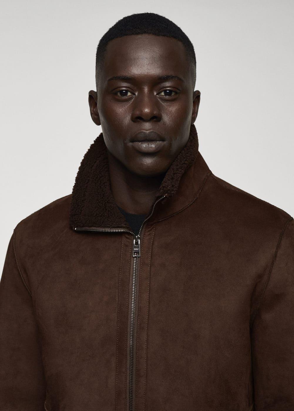 Mango Mens Shearling-Lined Leather-Effect Jacket Product Image