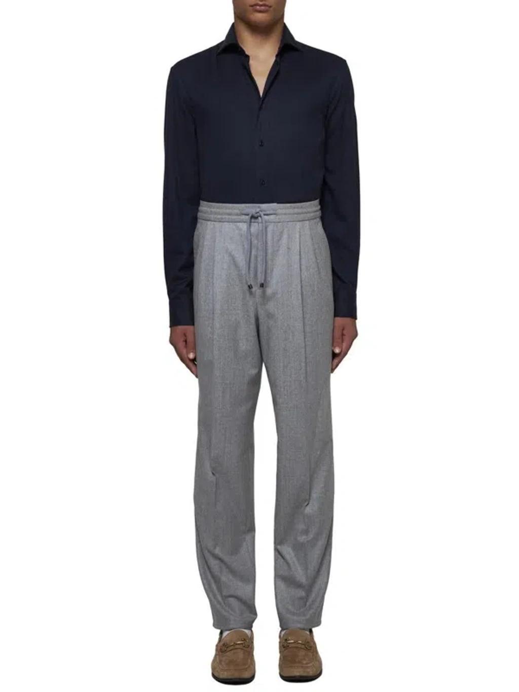 BRUNELLO CUCINELLI Virgin Wool Drawstring Trousers In Pearl Grey Product Image