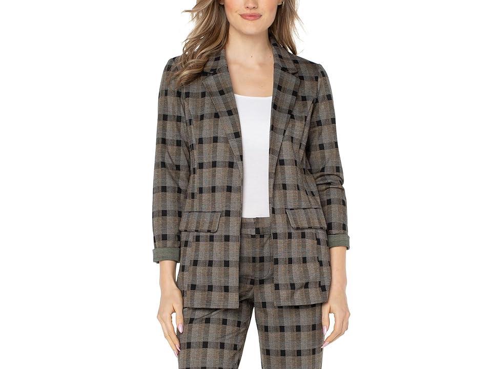 Liverpool Los Angeles Boyfriend Blazer with Princess Darts (Black Granola Linear Plaid) Women's Clothing Product Image