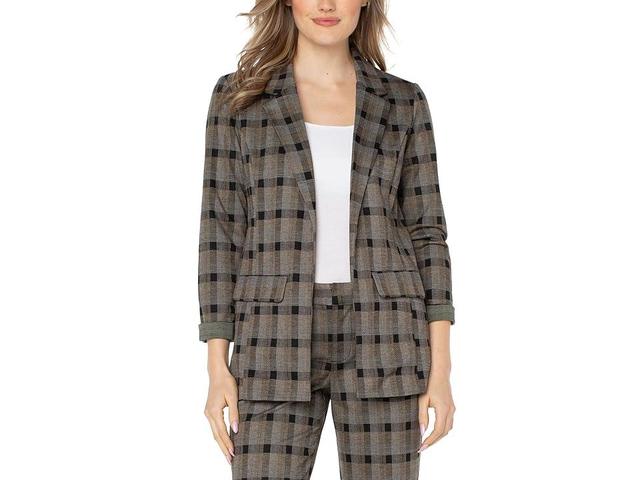 Liverpool Los Angeles Boyfriend Blazer with Princess Darts (Black Granola Linear Plaid) Women's Clothing Product Image