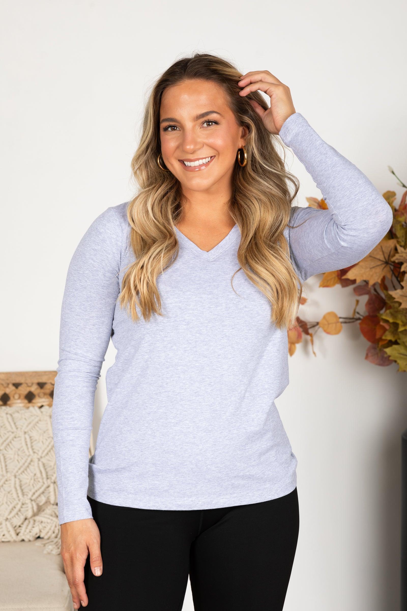 Cotton V-Neck Long Sleeve Knit Top Product Image