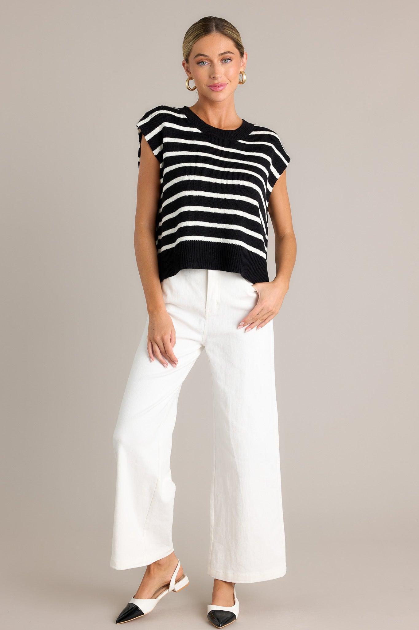 Daring Diva Black Stripe Sweater Top Product Image