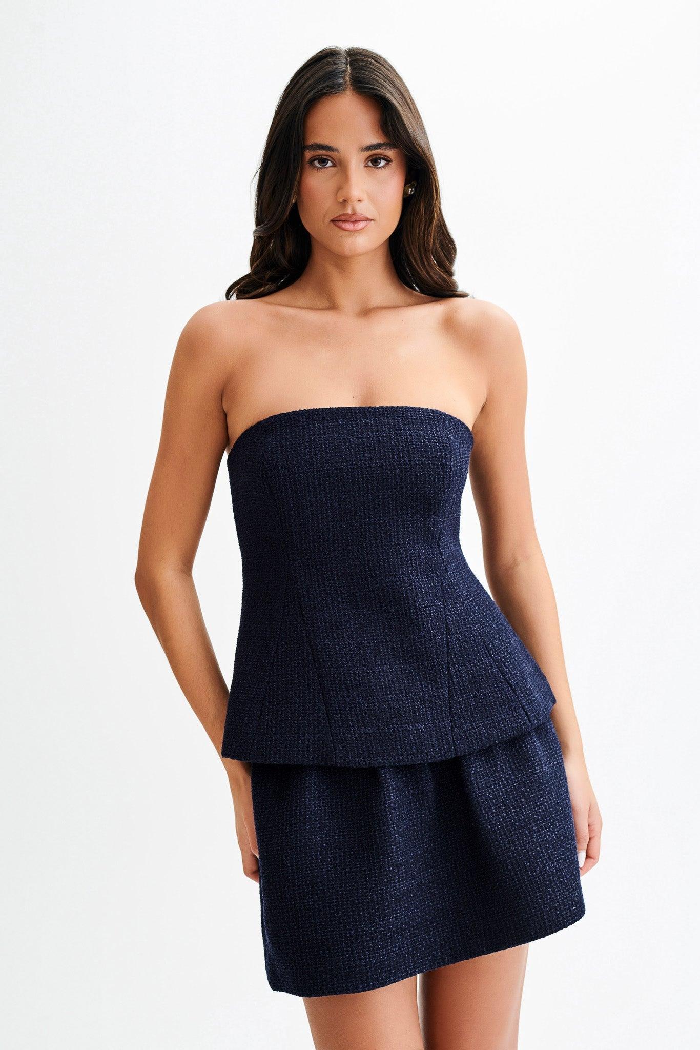 Cyrus Gathered Boucle Mini Skirt - Navy product image