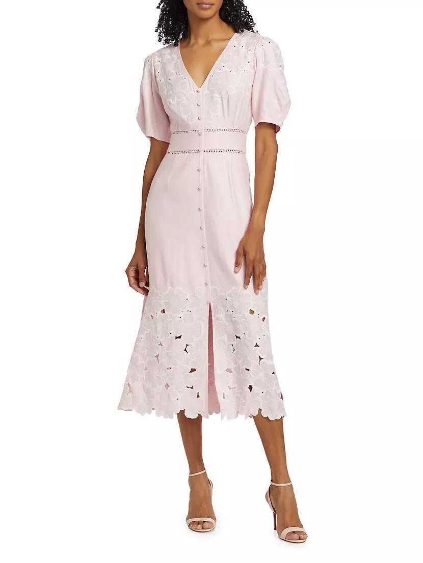 The Lorelei Embroidered Linen Midi-Dress Product Image